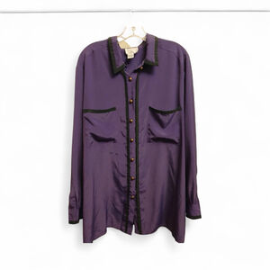 Women’s Lindsey Blake Editions Purple Satin Button-Down Blouse Size Large (33JC)